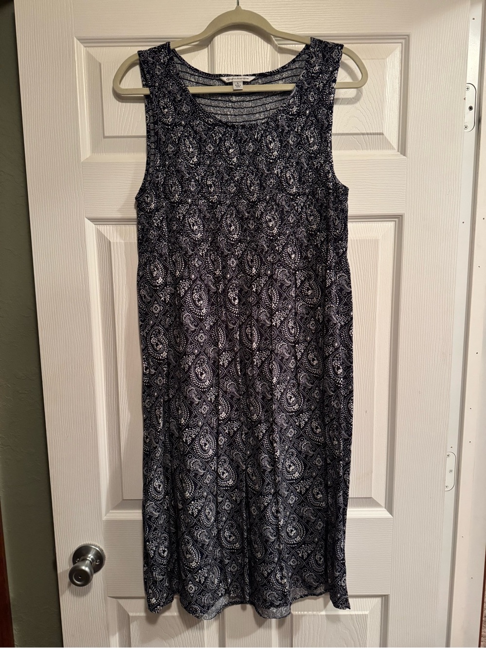 Croft & Barrow Sz Large Navy Paisley Sleeveless Shift Dress